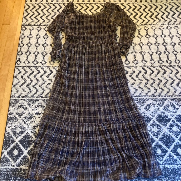 Knox Rose Women's Sz M Shimmery Black Gold Long Sleeve Maxi Dress Holiday Party - Picture 8 of 15